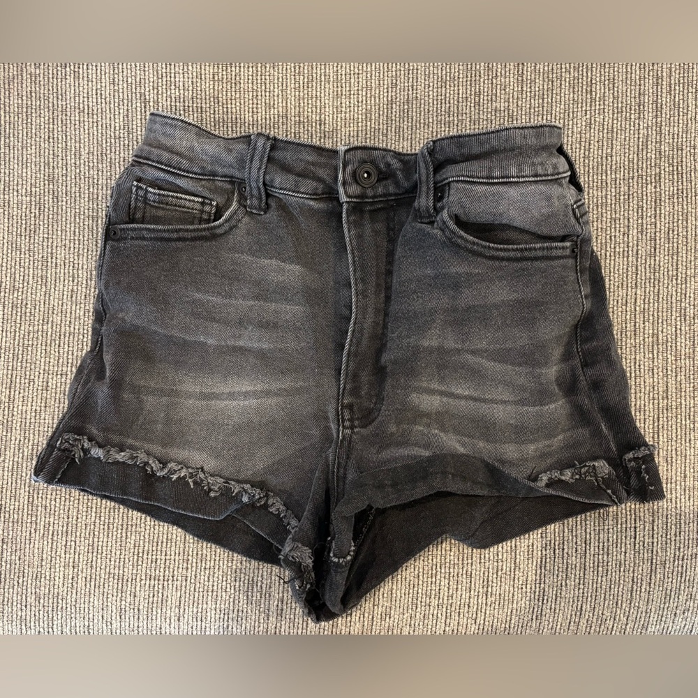 Black high-waisted jean shorts